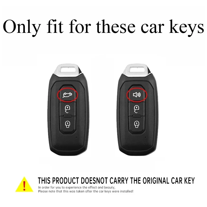 Zinc Alloy + Leather Car Key Case Cover For Ford Territory 2019 2020 2021 2022 2023 2024 3 Buttons Keyless Entry Key Protection