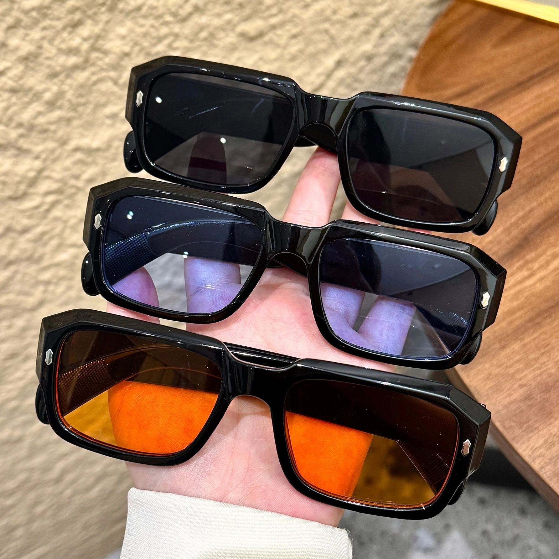 3Pc Retro Square Fashion Glasses Set for Men and Women - Perfect for Parties, Outdoor Activities, and Photography Props