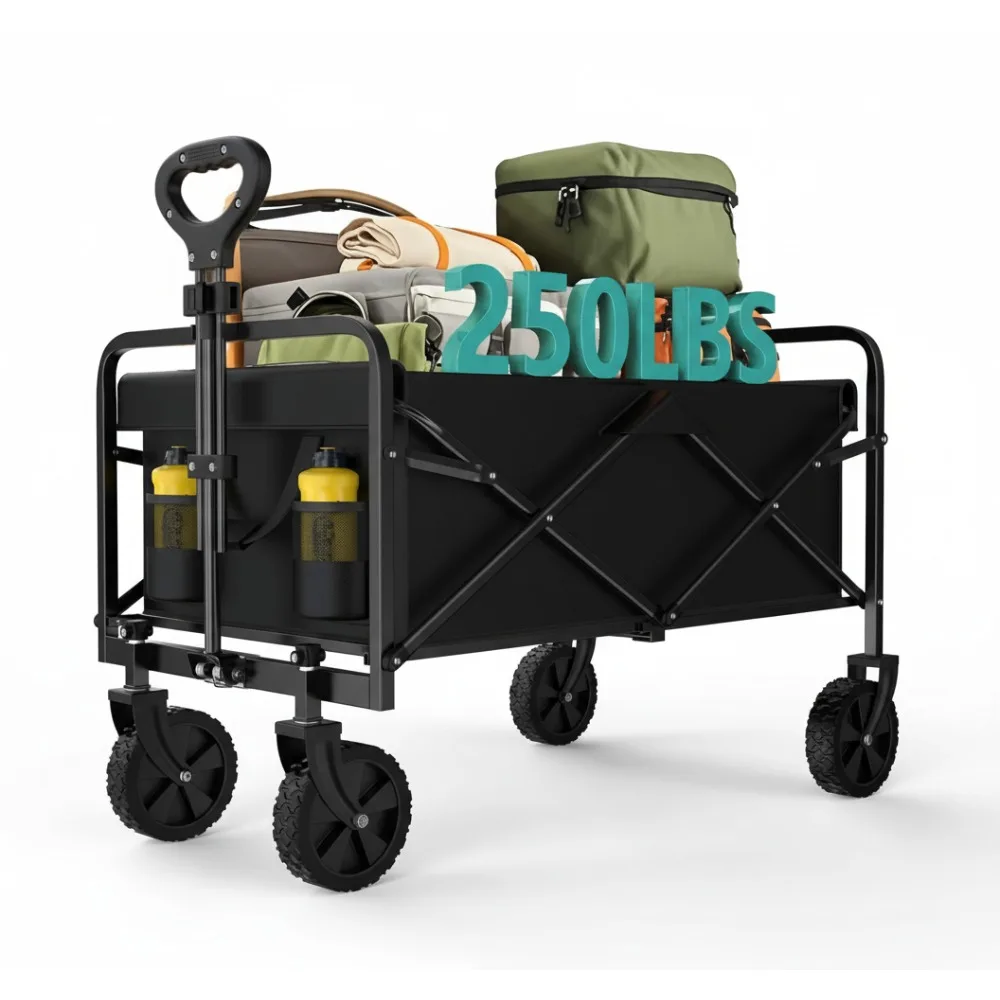 

Heavy Duty Foldable Wagon Cart with All-Terrain Wheels, Large Capacity Utility Cart for Camping Beach Gardening