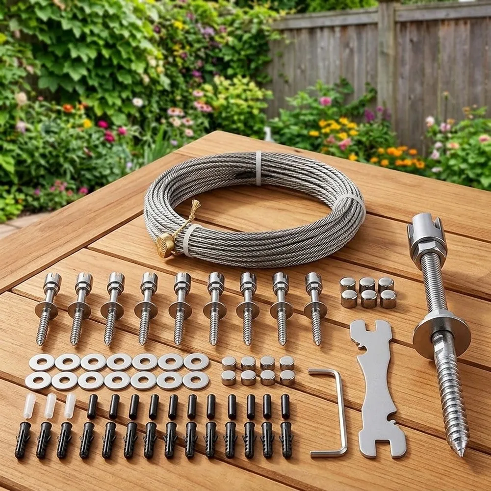 Stainless Steel Wire Rope Kit 52 Feet for Climbing Plants with for cross Buckle Screws for Long Lasting Outdoor Use