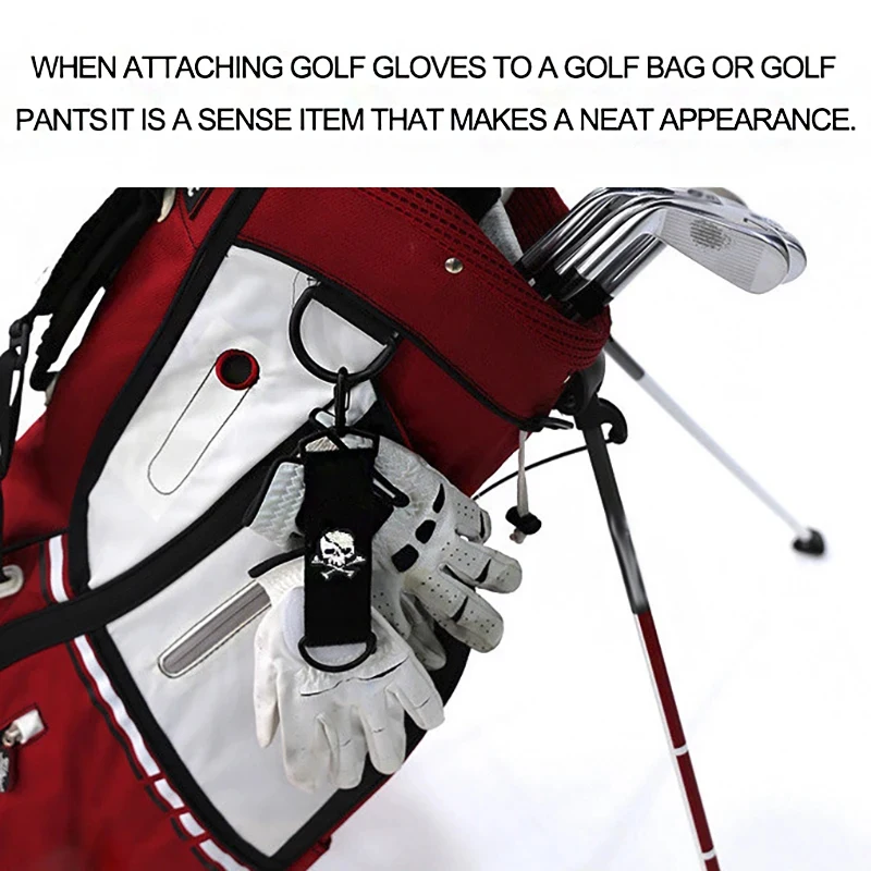 Portable Golf Aids Hanging Glove Holder Skeleton Head Double Sided Tape Buckle Golf Ball Wipe Cloth Outdoor Sports Storage Clip