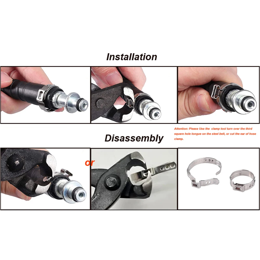100 Stück Einohr-Schlauchklemmen in 5 Größen, 21-28,6 mm, stufenlos verstellbar, 304 Edelstahl Pex-Crimpringe-Set, Sortiment an Crimp-Schlauchklemmen – Detail 5