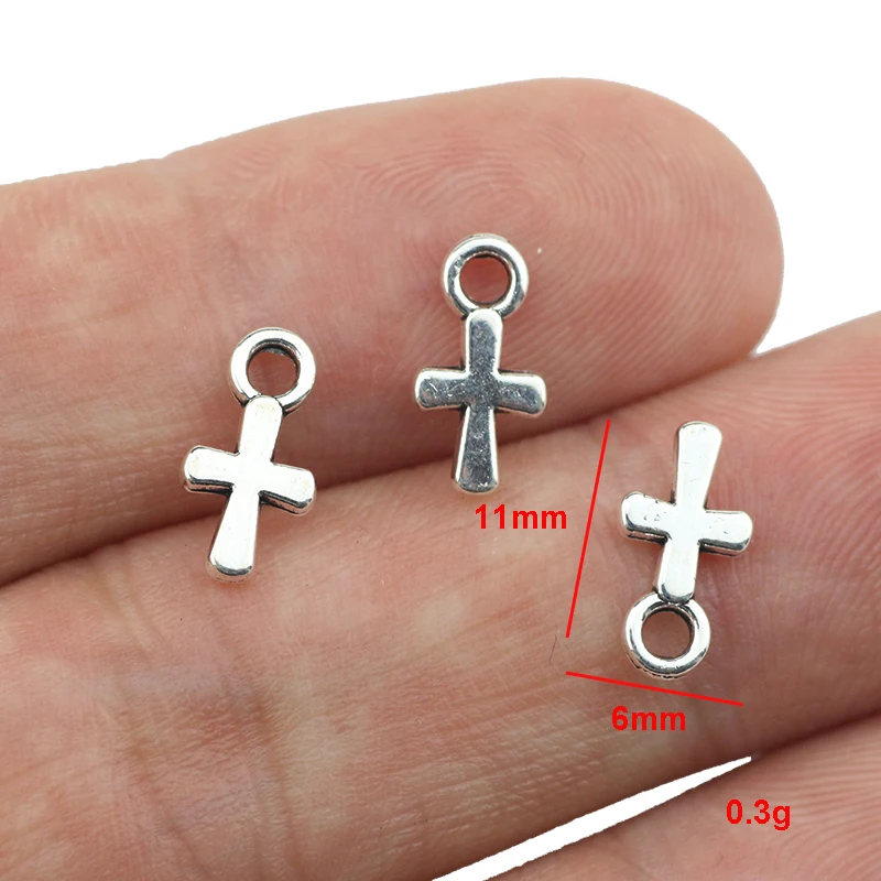 30 Pieces 6x11mm Tibetan Silver Color Mini Cross Charms Diy Handmade Jewelry Pendant Findings