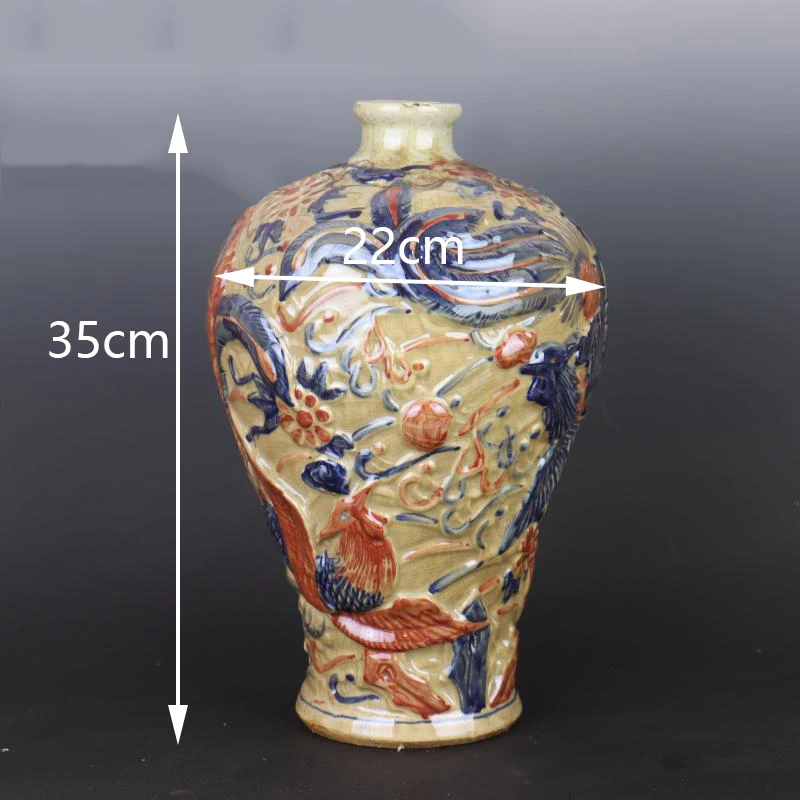 Gold Narrow Neck Vase Flower And Phoenix Ceramic Vases For Flowers Porcelain Chinese Ceramic Vase Rustic