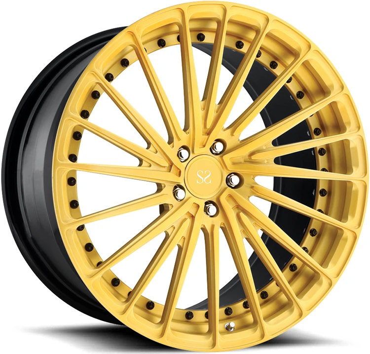 5x114.3 Yellow Machine Face Black Rim Barrel For Passenger Cars Wheels 2-pc A6061 T6 Alloy Custom Rims