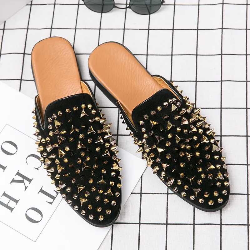 

Coiffeur dress mules shoes man loafers Golden rivets dressing outdoor home slippers for man luxury designer shoes mules homme