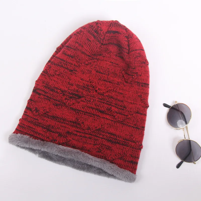 Unisex Slouchy Winter Hats Warm Fleece Lined Beanie Cap Men Women Casual Label Decor Winter Mixed Color Knitted Hats