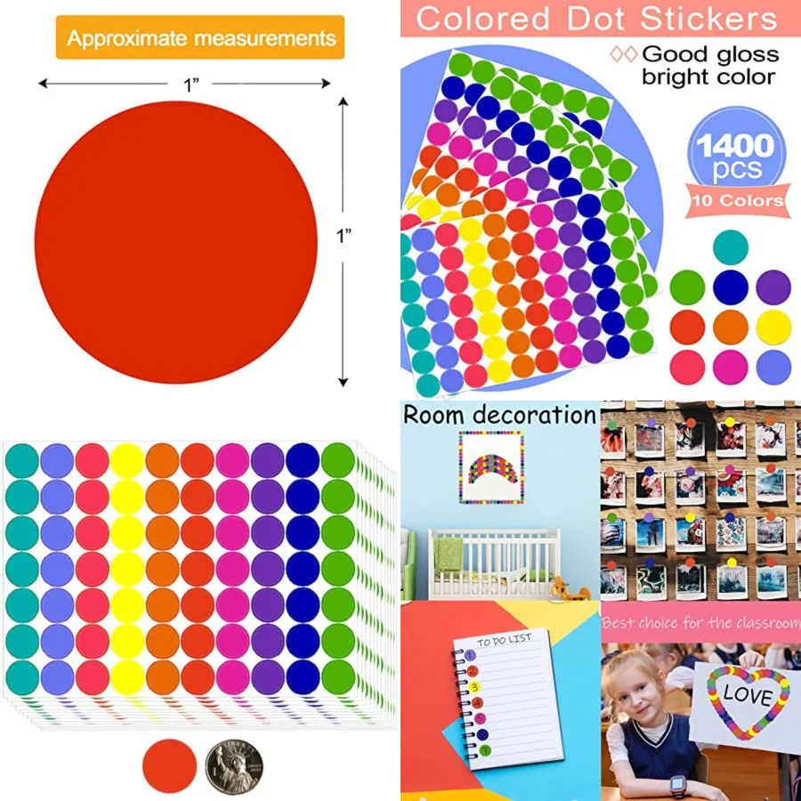 

1400 PCS 1 Colored Dot Stickers Round Color Coding Labels Circle Dots Labels Stickers Polka Circle Dot Stickers Label Sticker f
