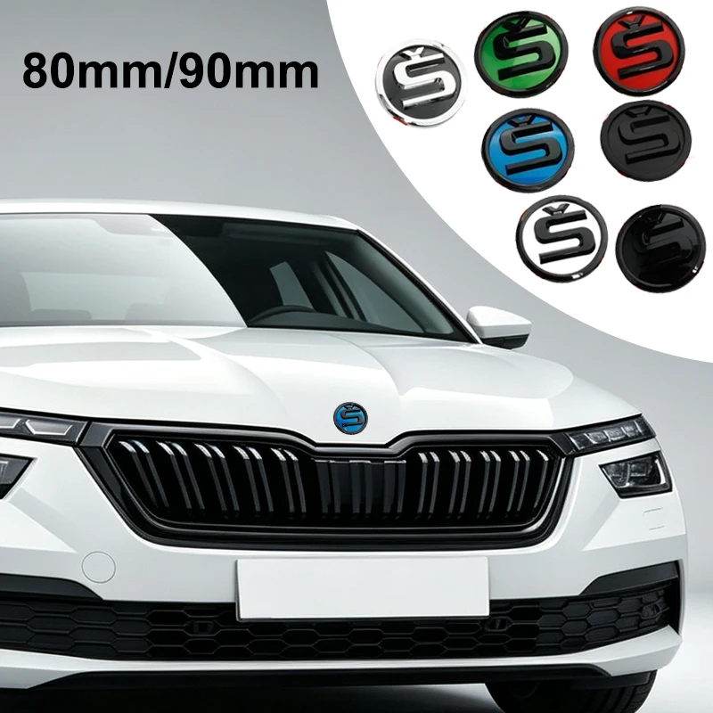80mm/90mm Badge For Skoda Fabia 1 2 Octavia Superb Rapid Yeti Karoq Vision Kodiaq Car Front Hood Emblem Rear Trunk Accessories