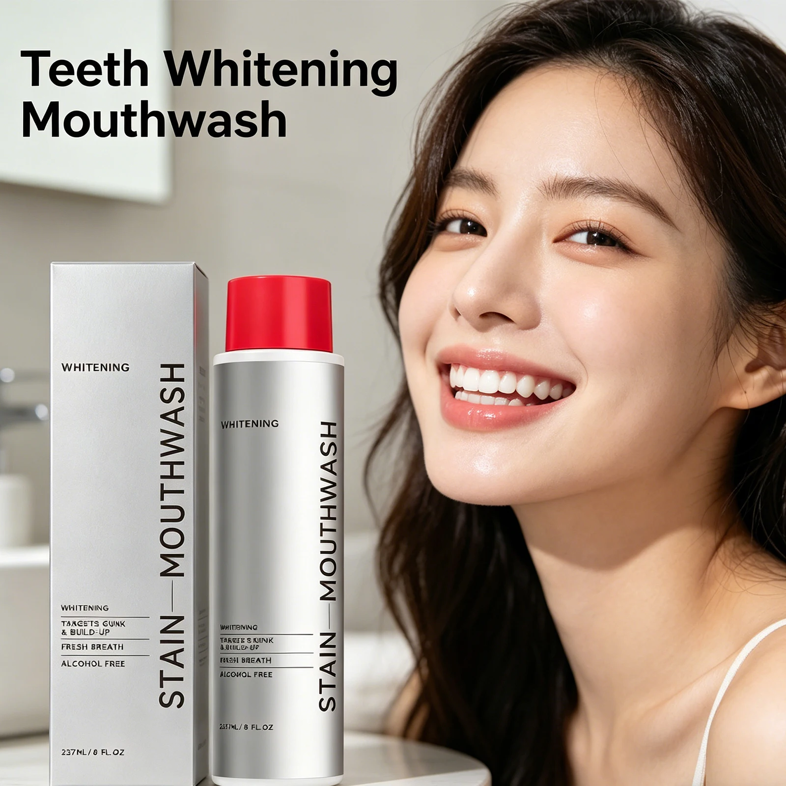 

Ополаскиватель для рта 237 мл без спирта, отбеливающий, удаляющий зубной налет и камень, для свежего дыхания, бережный уход за полостью рта, средство для ухода за деснами, отбеливающее