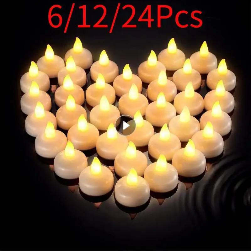 24/12/6pc LED Candles Flickering Flameless Waterproof Light Lamp Floating On Water LED Tea Light Battery Operated Pool Spa Decor