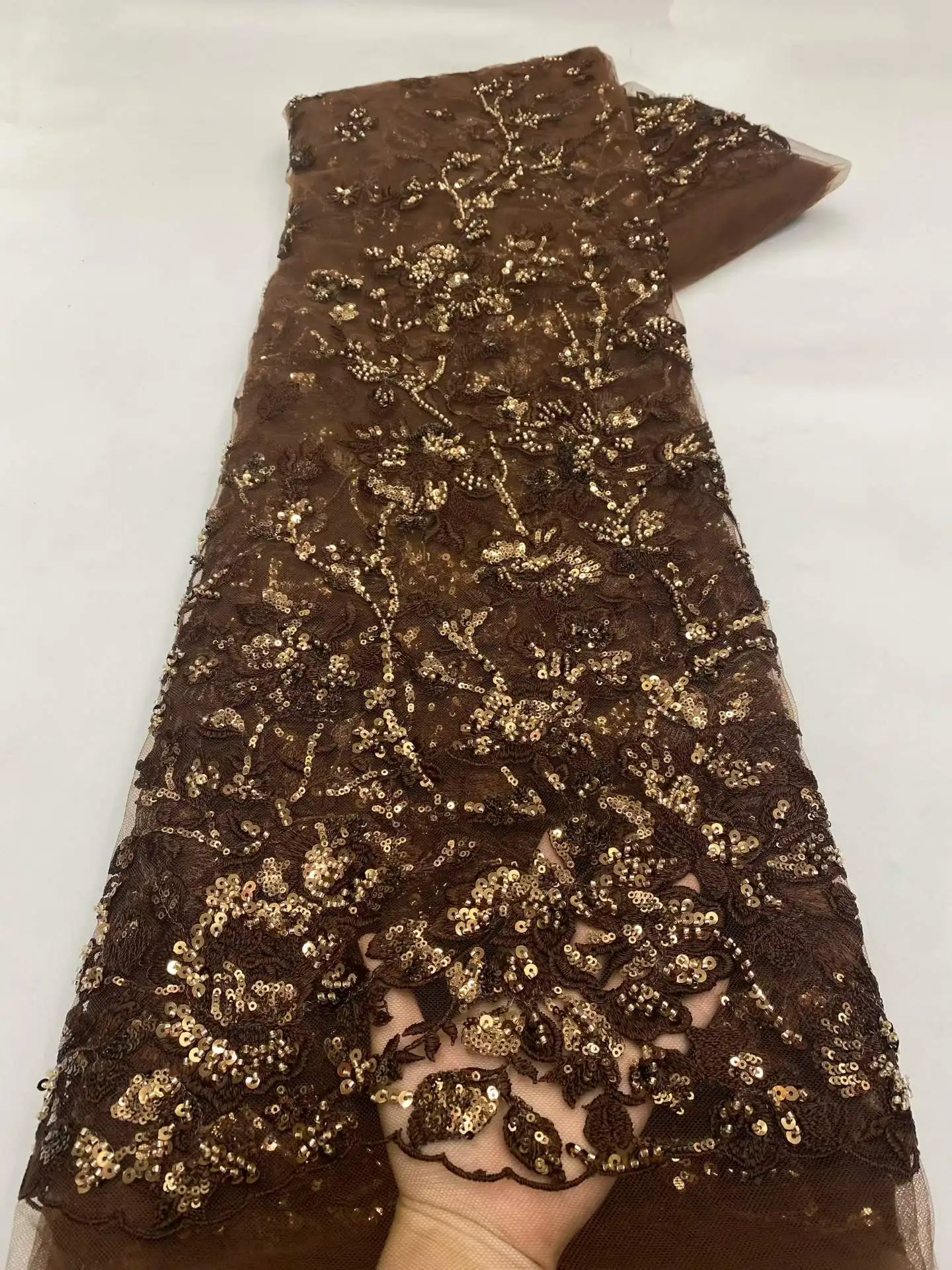 Luxury Beaded Sequins Tulle Lace Fabric African French Nigerian Stones Mesh for Women's Dresses Sewing 2026