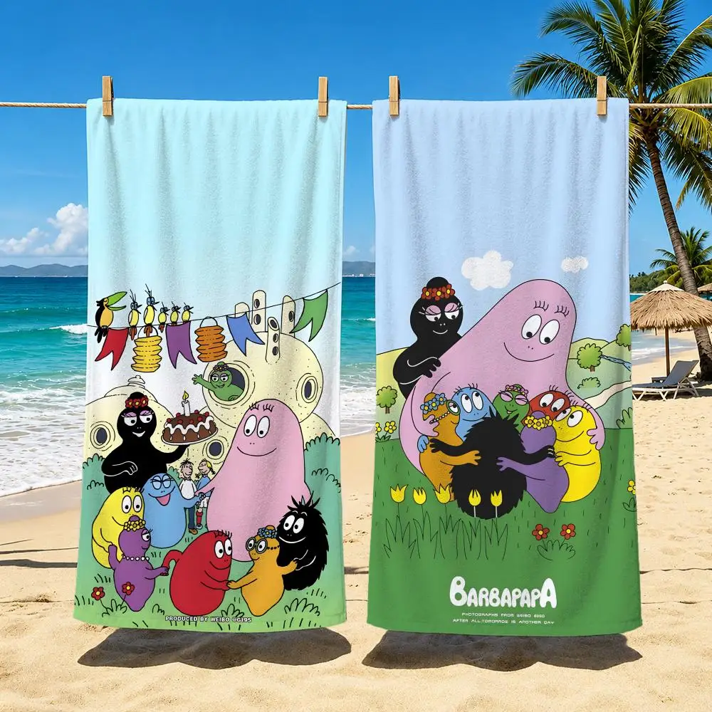Cartoon Barbapapa Towel Polyester Beach Towel Quick Dry Sand Free Bath Towel for Summer Pool Travel Vacation
