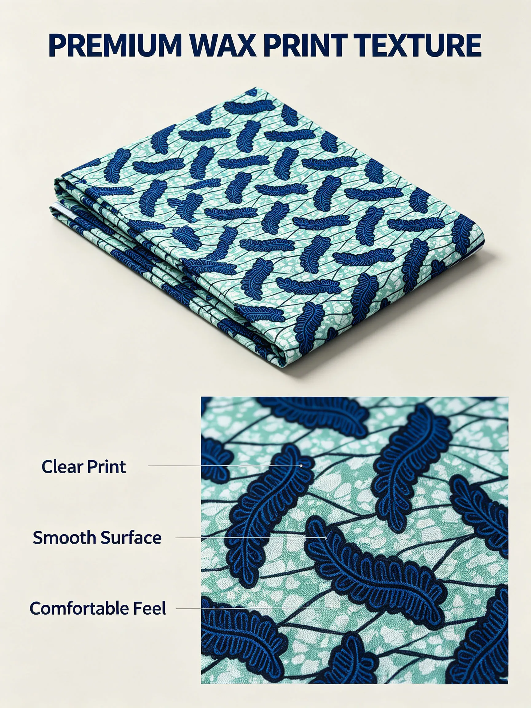 African Ankara Real Wax Print Fabric Green Blue Leaf Pattern 6 Yards Cotton Pagne For Women Dress Sewing African Batik Cloth view 6