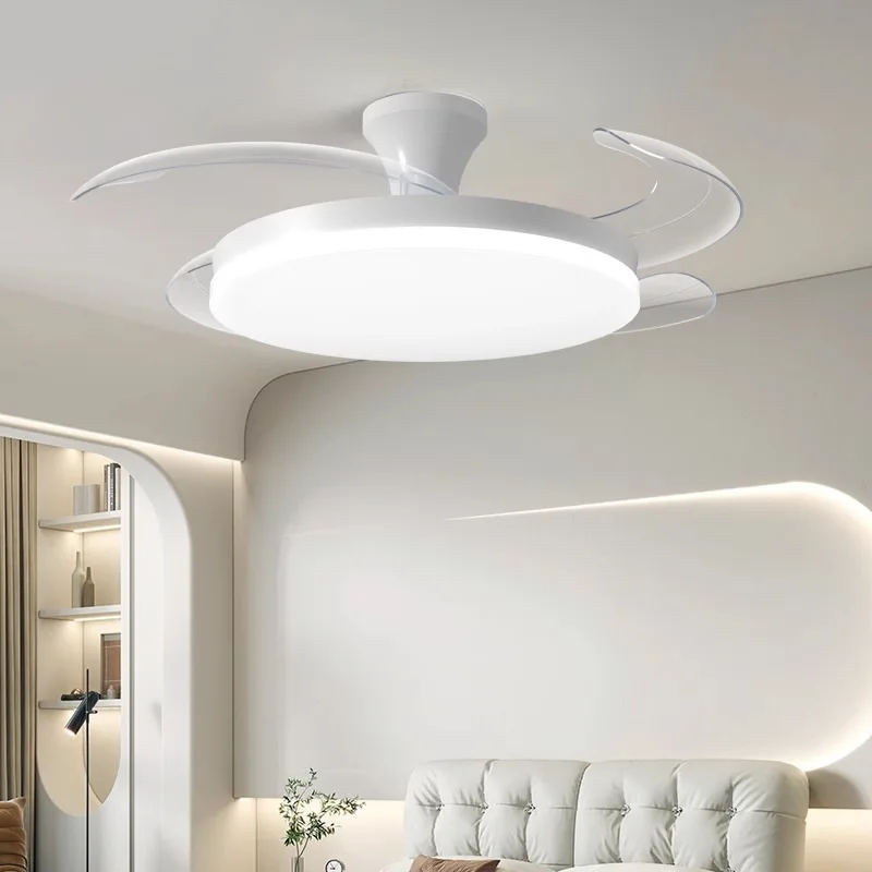 Modern Invisible LED Ceiling Fan Lights DC Motor Large Air Volume Folding Blades Lamps for Living Room Bedroom Dining Room