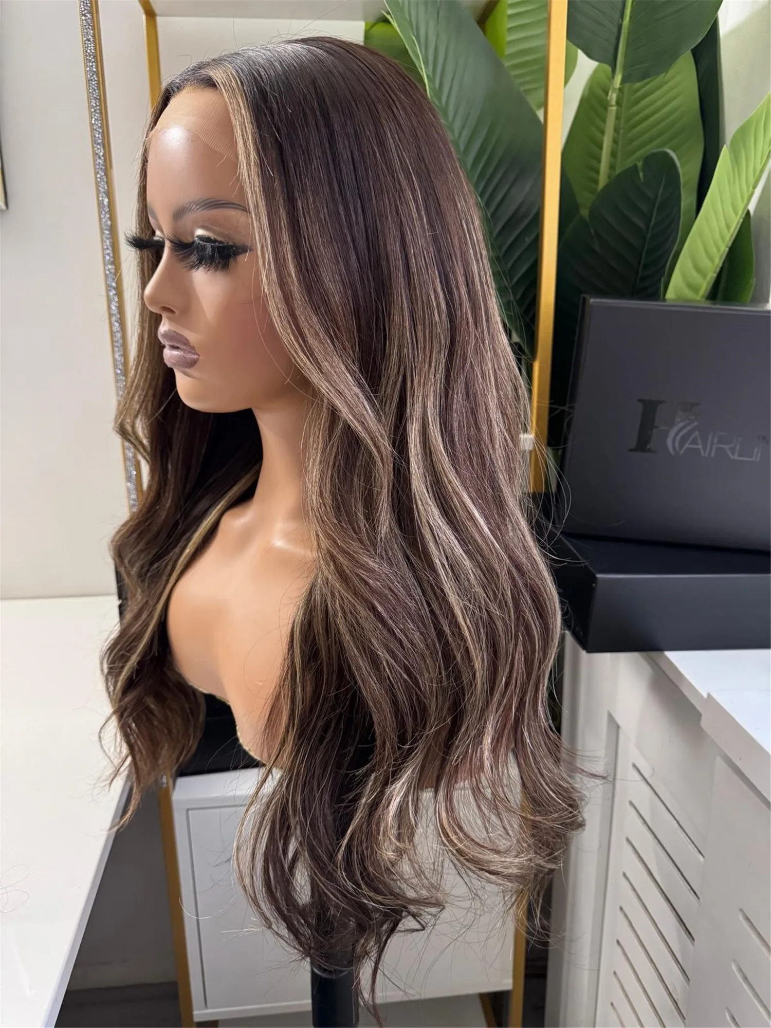 Synthetic Lace Front Wig 13x4 Dark Brown Balayage Natural Wavy Wig Heat Resistant Fiber Premium Wig On Clearance Sale for Women
