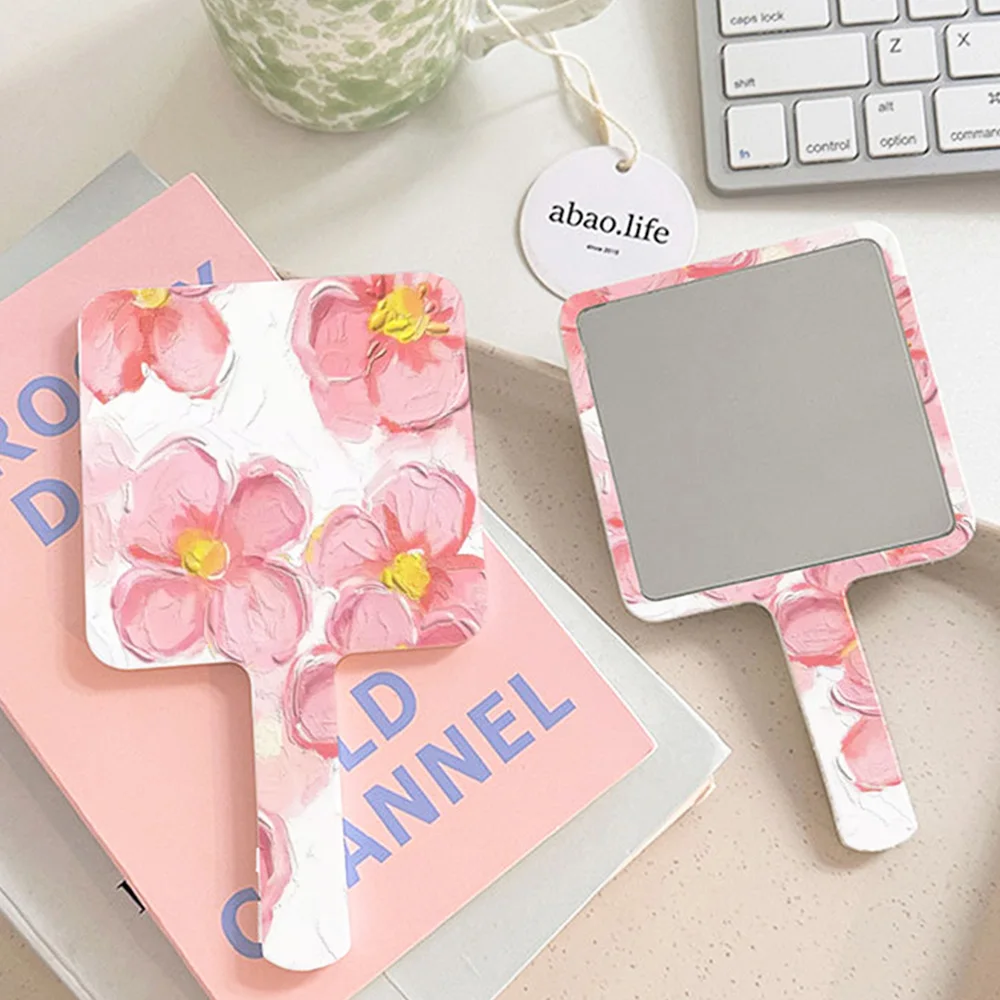 مرآة مكياج محمولة على شكل زهرة للنساء والفتيات، مرايا صغيرة للوجه، أدوات تجميل على الطاولة #6