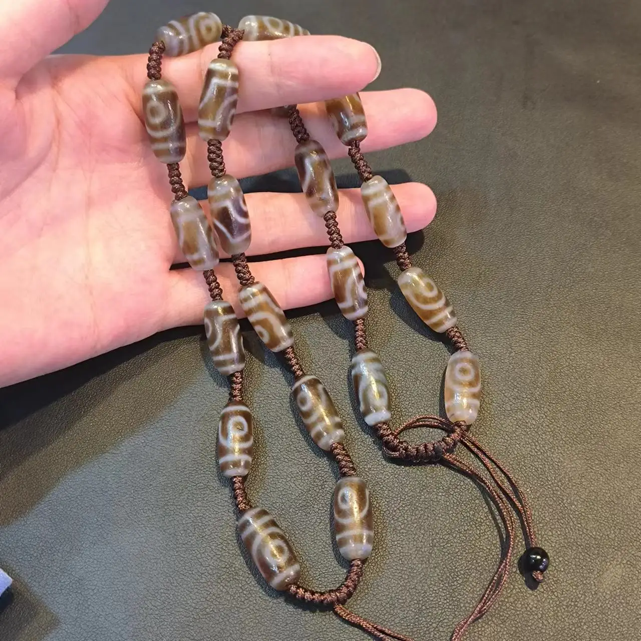 

1pcs/lot Natural Two Eyes Dzi Pendant Necklace brown agate hand braided rope retro ethnic style Men's and Women's gem jewelry