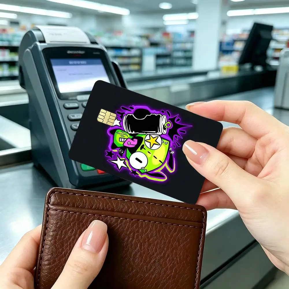 Cartoon Invader Zim Gir  Credit Card HD Stickers Game Card Decal Small Chip Waterproof Sticker Gift