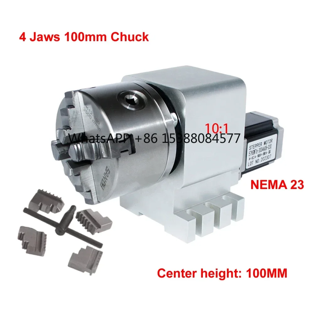 

CNC A 4th Axis Rotary Axis Gearbox Reducer NEMA 23 Stepper Motor CNC Indexing Head 3/4 Jaws 100MM Chuck Engraving Machine Tool