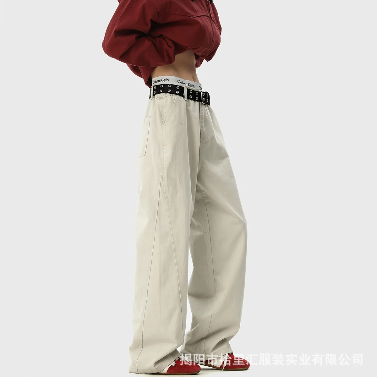 

Japanese casual machete overalls for men in spring and autumn trendy high street loose straight wide-leg cleanfit long pants