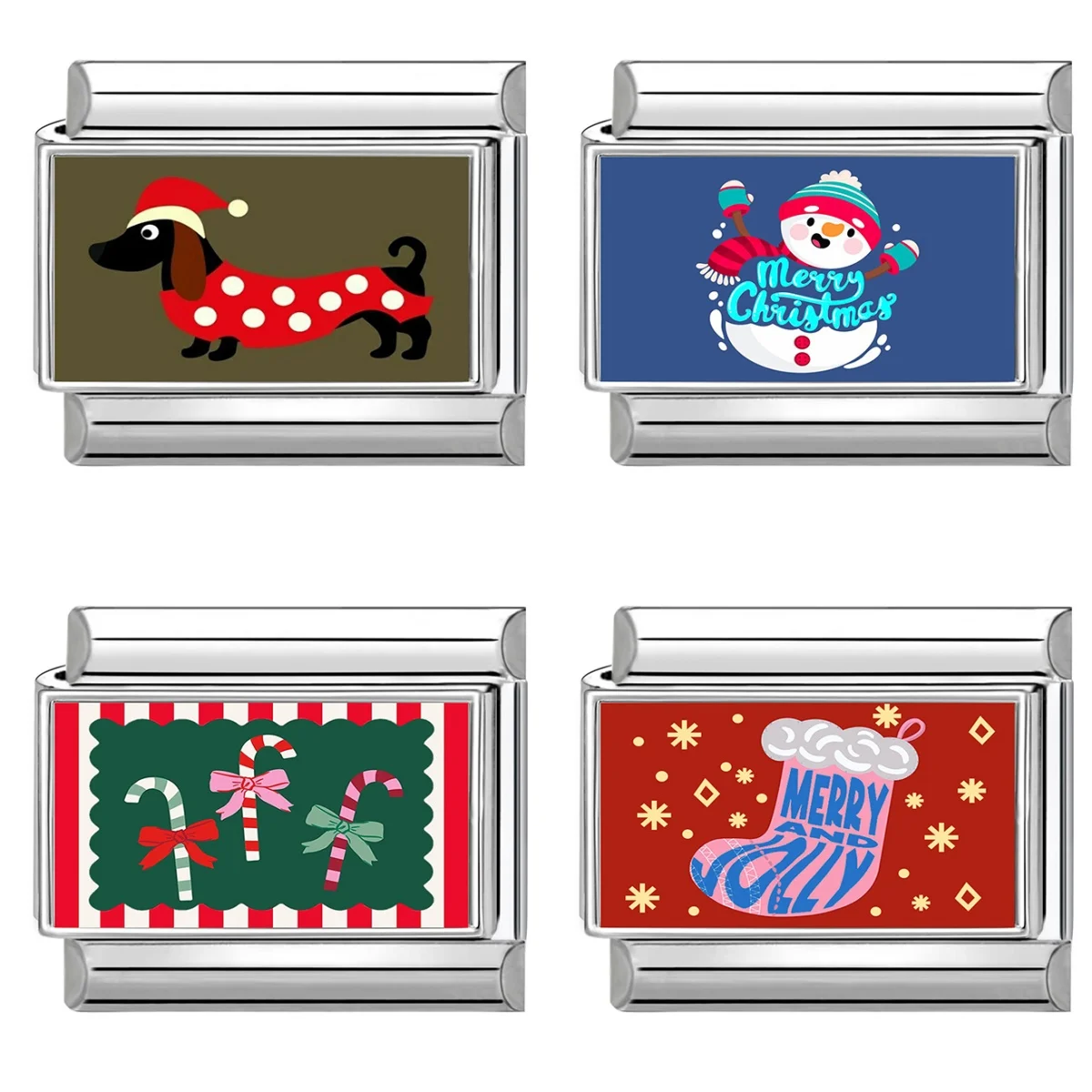 Christmas Gift Box Snowman Socks Italian Charm Link Fit 9mm Stainless Steel Module Women Bracelet DIY Making Jewelry Wholesale