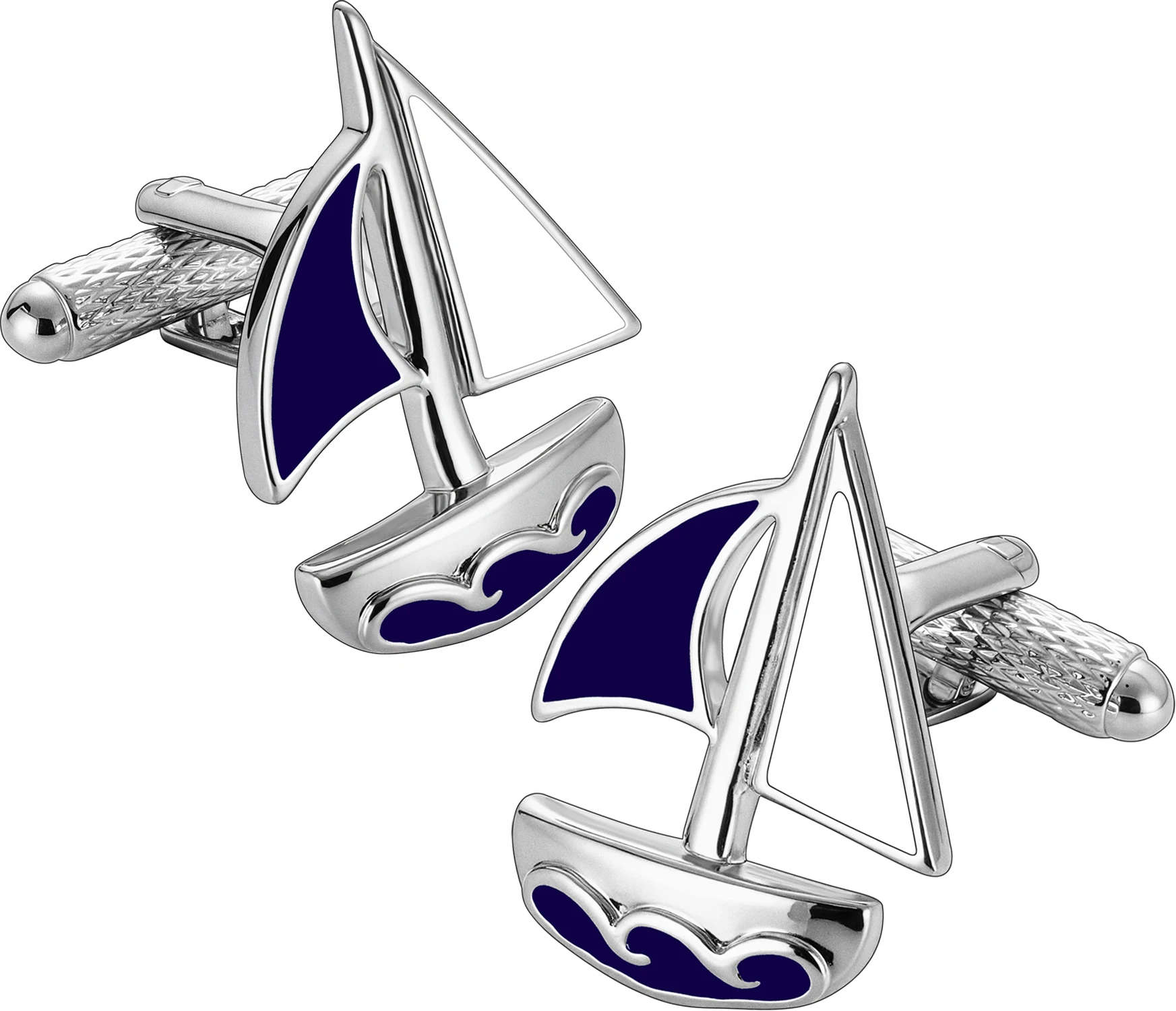 Hawson Sailboat Cuff Links Men's Silver Blue Enamel Cufflinks Nautical Style Tie Accessory for Party Beach Themed Events