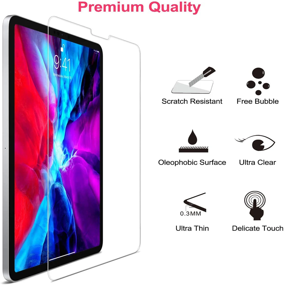 2Pcs Tempered Glass  Apple IPad 9th Generation 10.2 Inch 2021 Screen Protector for Ipad 9 10.2 Glass Anti Scratch Tablet