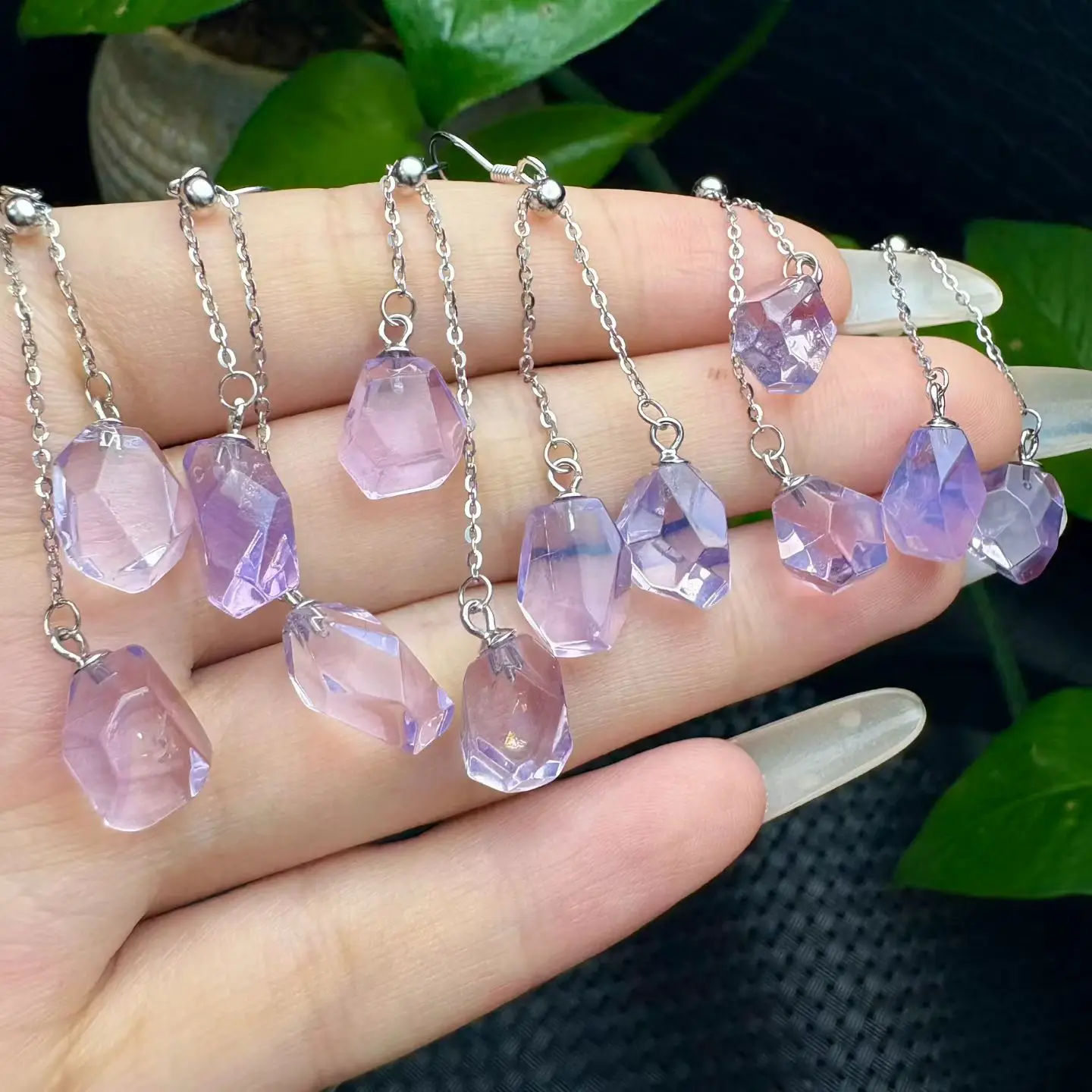 1Pair Fengbaowu Natural Amethyst Purple Jade Quartz Earring Irregular Shape 925 Sterling Silver Reiki Healing Stone Jewelry Gift
