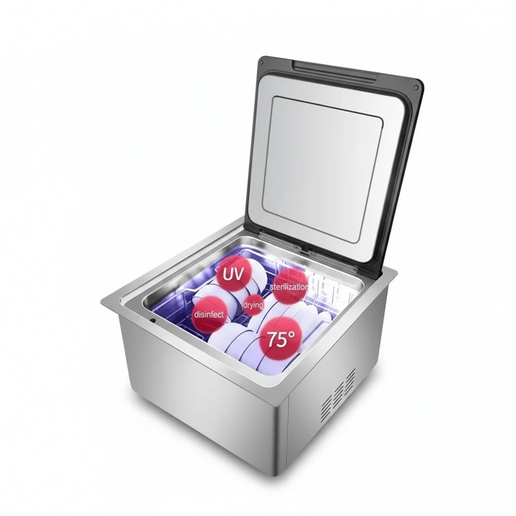 Built-In Dishwasher, 304 Stainless Steel Sink Type Dishwasher with Drying and Sterilizing, 6 Sets, Automatic Mini Dishwasher