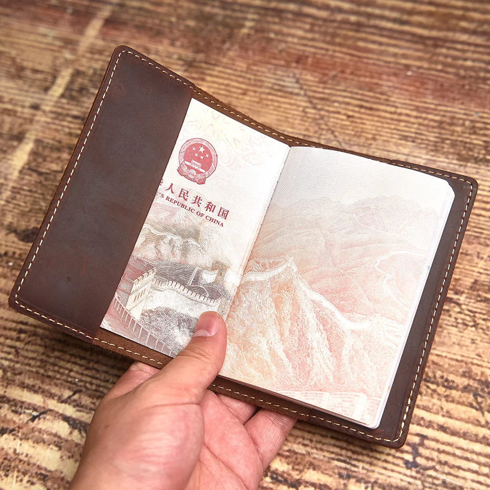 NUPUGOO Reisepass-Schutzhülle aus echtem Leder, Retro-Reisepasshülle, Dokumentenhalter für einzelne Reisepasshülle – Detail 5