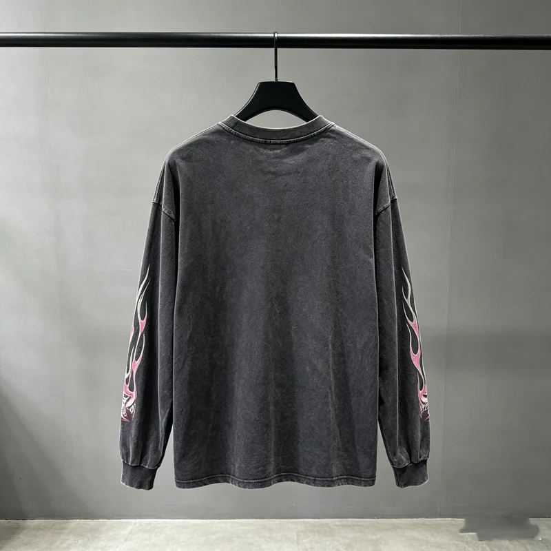 Red Cross Graphic West Coast Choppers Long Sleeve T Shirt Men Women Flame Printed Sleeved T-shrit High Quality Loose Tops Tee