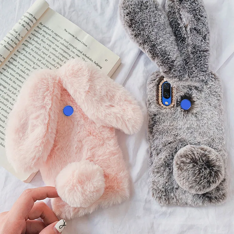 Fluffy Rabbit Silicone cover For Xiaomi Mi 9 A2 lite Xiaomi POCO X3 NFC Mi 9T 10 Pro 9A Redmi 8 T 8A 7A 9S Note 9 5 6 7 Case