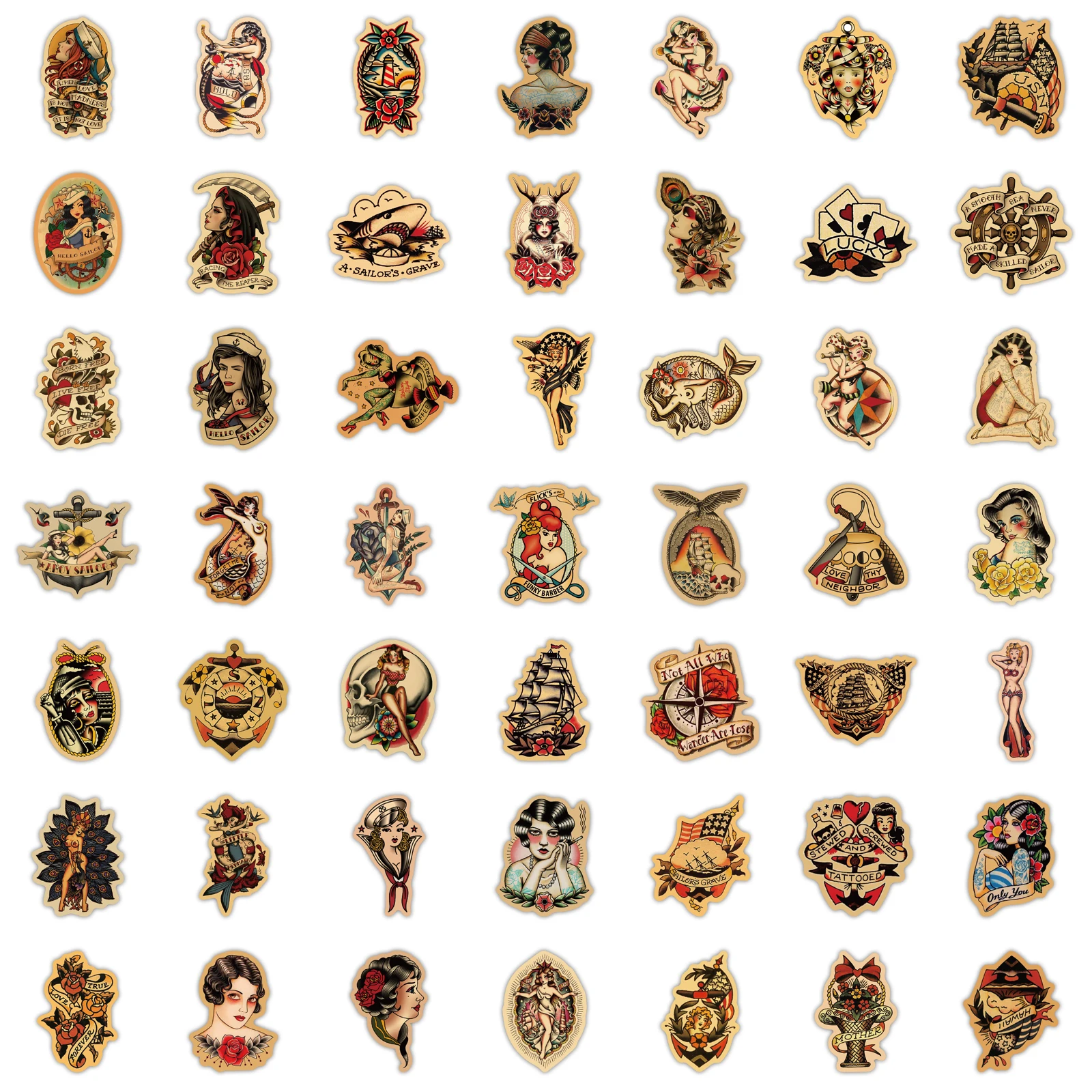 100pcs Retro old school tattoo style sticker refrigerator skateboard trolley case decals backpack waterproof PVC sticker