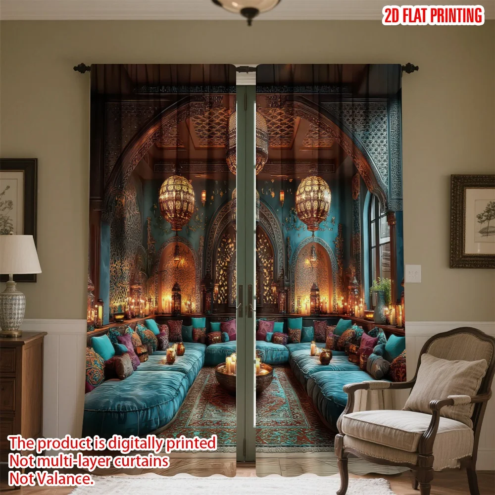 

2D flat printing 2pcs Curtain Arabian-Inspired Cozy Lounge Digital Printed Polyester Drapes Birthday Party Use for Holiday