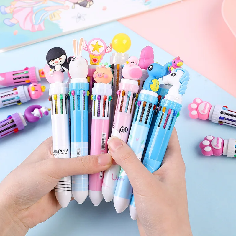 Random 1pc Kawaii Cute Animal Cartoon Ballpoint Pen 19 Types School Office Supply Stationery 10 Multicolored Pen Colorful Refill