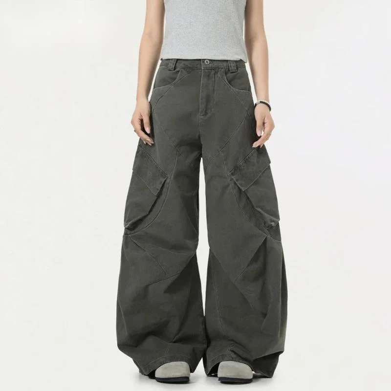 

Niche Design Men's Casual Trousers Solid Color Multi-pocket Casual Pleated Loose Wide Leg All-match Male Pants Chic 9O1B9