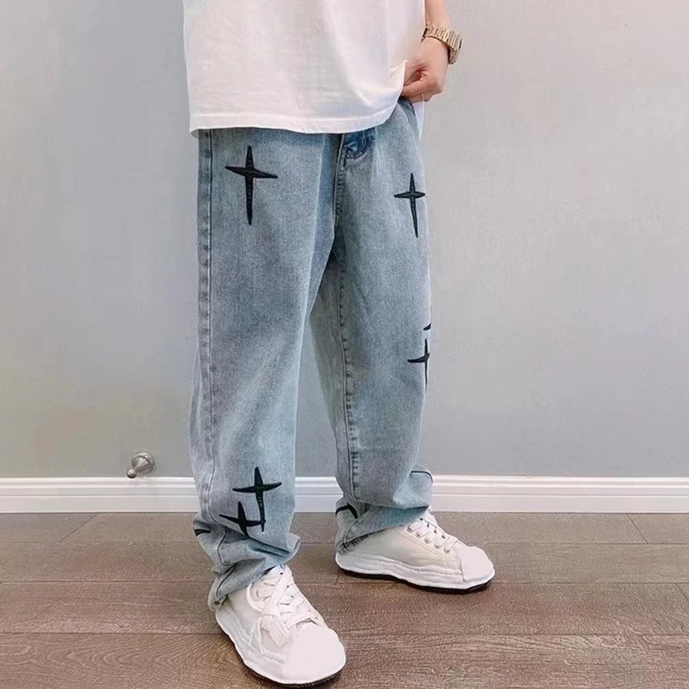 

Trousers Pants Daily Holiday Wide Leg Pants Fitting Korean Loose Prints Jeans Straight Tube Streetwear Fashion