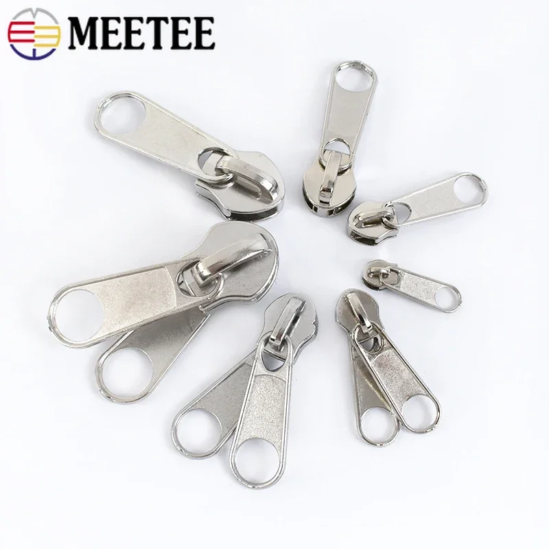 10Pcs 3# 5# 8# 10# Silver Zippers Slider Head for Nylon Zipper Tape Single Double Sided Zips Pull Bag Coat Zip Sewing Repair Kit