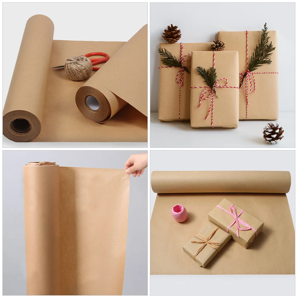 1 rolo de papel de embalagem marrom, material de embrulho de papel de polpa de madeira natural para embalagem floral de presente e artesanato