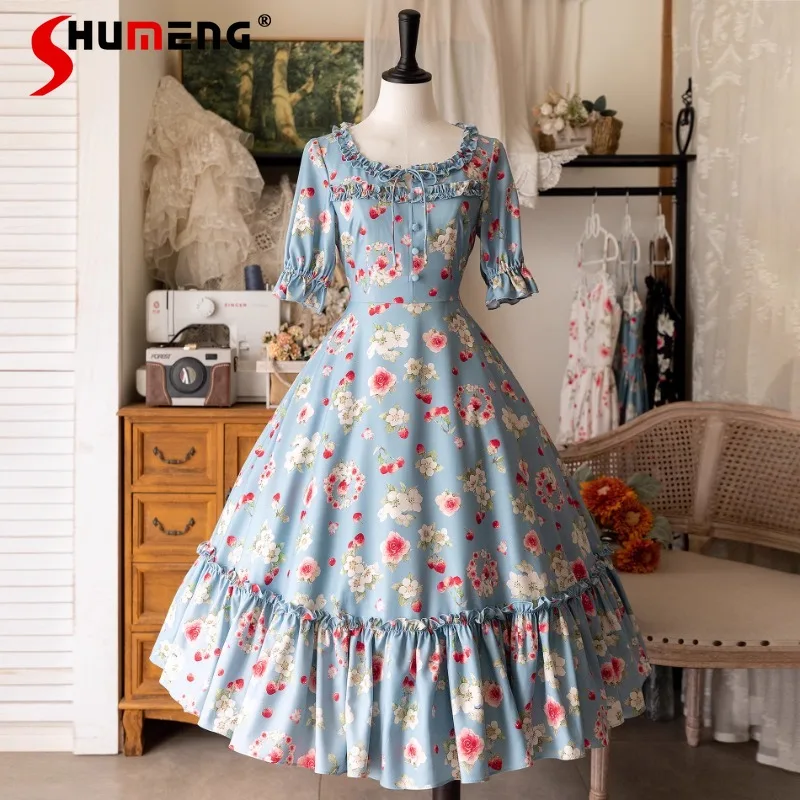 Japanese Rojita Style 2024 Spring And Summer Retro Classical Elegant Dress Lolita Short Sleeved Slim Fit Sweet Vestidos De Mujer