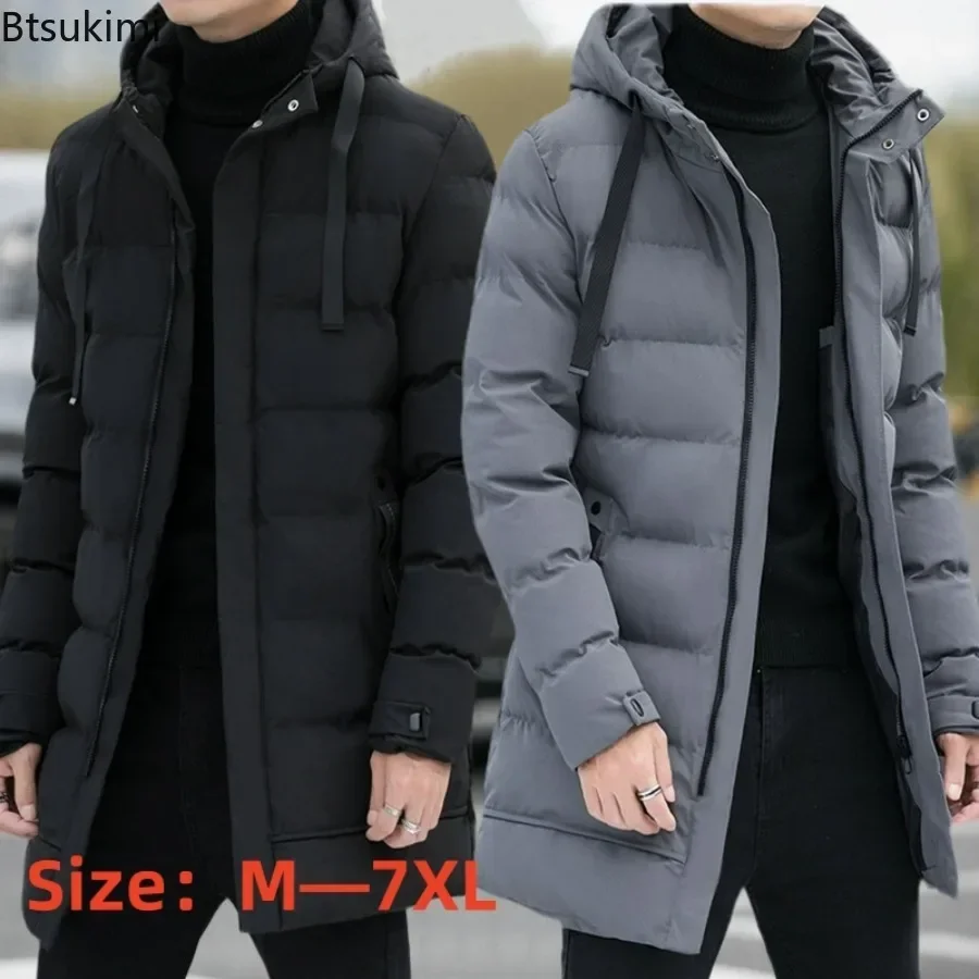 2024 Men's Winter Warm Jackets Hooded Casual Long Down Jackets Thicker Warm Parkas Male Outwear Winter Coats Slim Fit Jackets