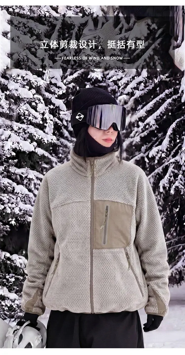Unisex Herbst-Winter Outdoor-Fleecejacke - Warmer Mantel mit Wellenmuster und Sherpa-Futter für Paare – Detail 11