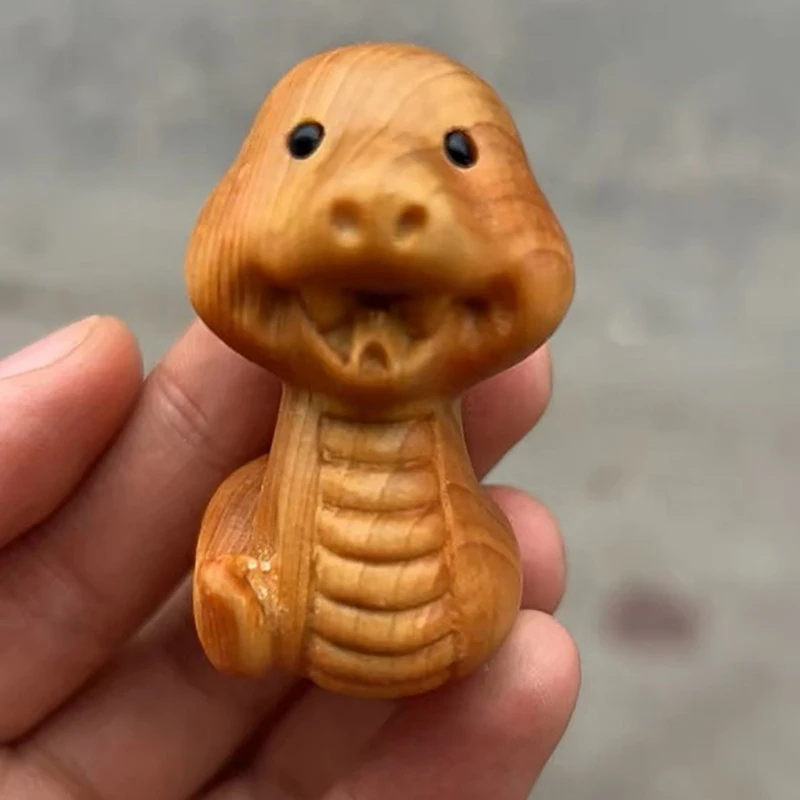 Mini Wood Carving Chinese New Year Snake Ornaments Zodiac Statue Cute Snake Animal Decor Office Desktop Decor Car Decoration