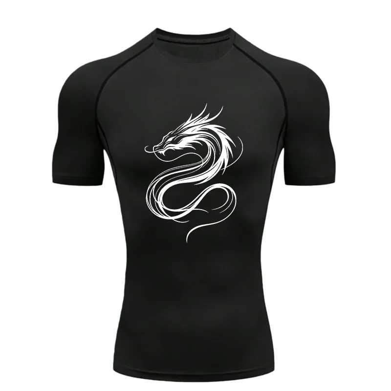 

Dragon Pattern Men Sports T-Shirt Training Jogging Running Workout Compression Athletic Tees Rashguard Men Short Sleeve T Shirt