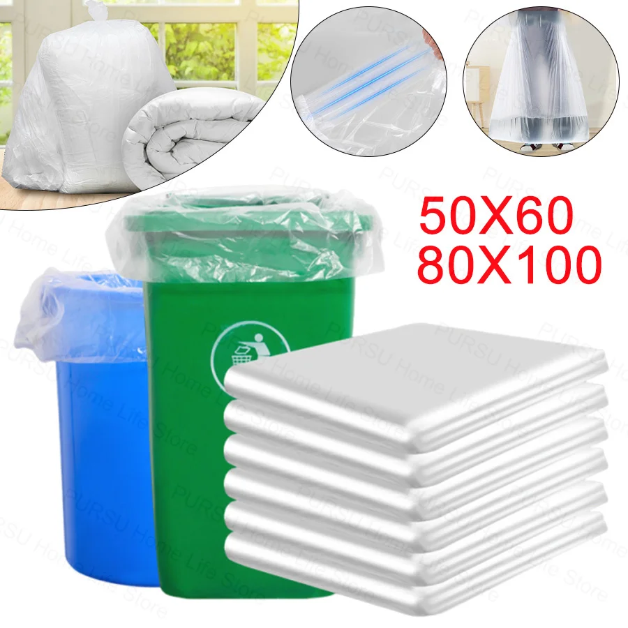 50/100Pc White High-Capacity Garbage Bag Disposable Thickened Storage Bags Clear Recycling Bin Liners Bags For Hotel For Kitchen