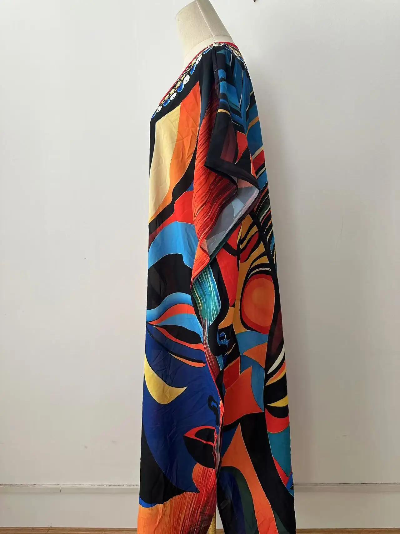 レディース Vネック バットウィングスリーブ カフタン ドレス 軽量 ビーチウェア 水着カバーアップ ムームー トロピカルバケーション用