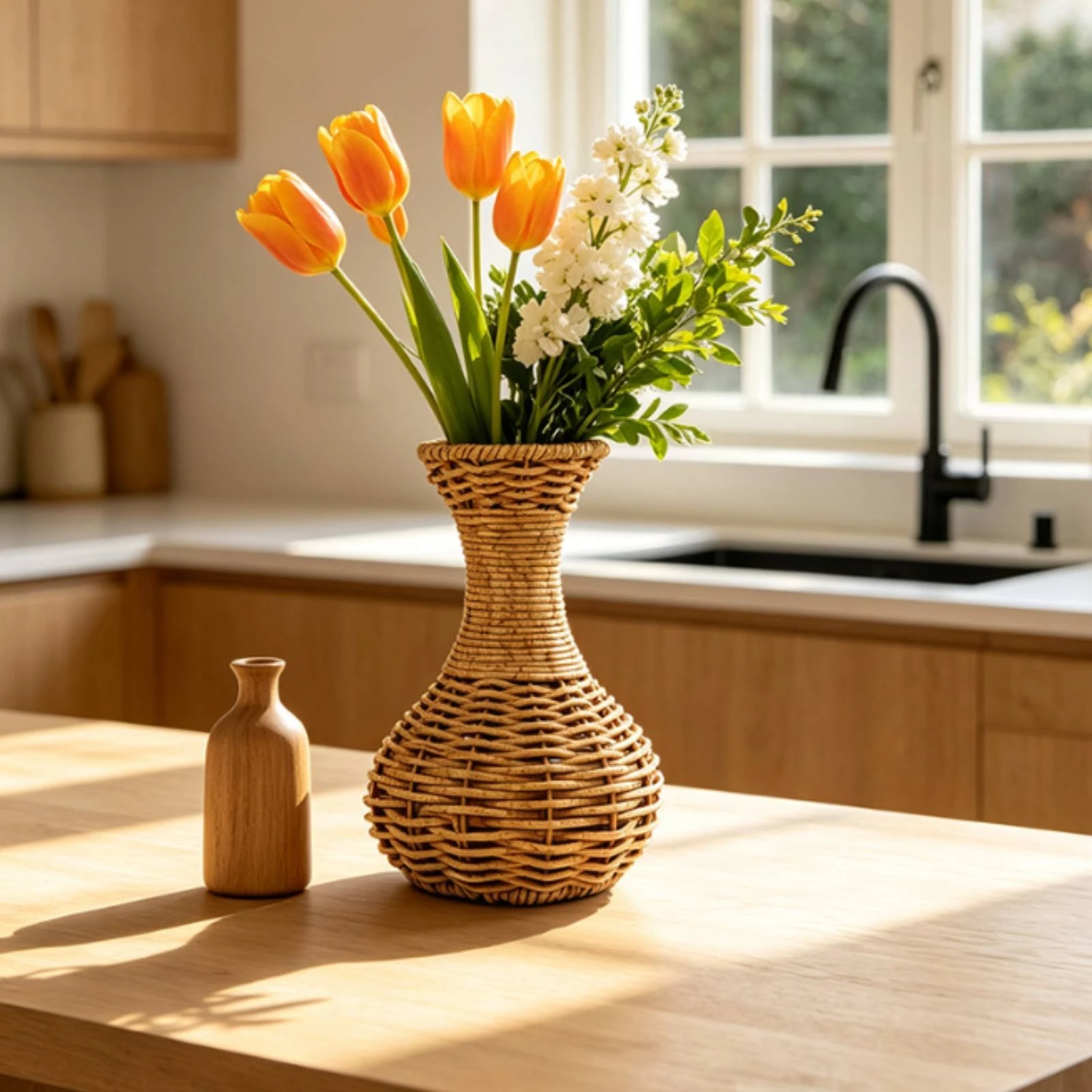 Geflochtene Tischvase Kompakte Handgewebte Vase Mit Schmalem Hals Leichtes Design for Dining Tables