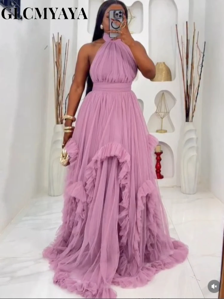 CM.YAYA женское платье макси без рукавов с бретелькой на шее и открытой спиной, большие свободные платья макси 2026, длинные платья для коктейлей и вечеринок для уличного образования