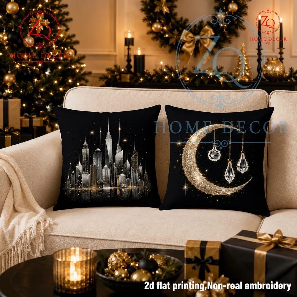 The starry moon crystal light luxury style pillowcase with its black  gold color scheme exudes a sense  sophisticion  is